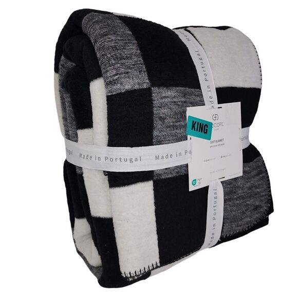 Docofil King Size Soft Blanket Cotton Blend Black White Made In Portugal‎ - Picture 2 of 14
